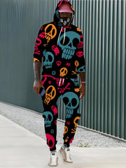 Skull Print Men's Casual Hoodie Sweatpants Set
