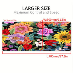 Flowers Desk Mat Extended Mouse Pad Non Slip Rubber Base