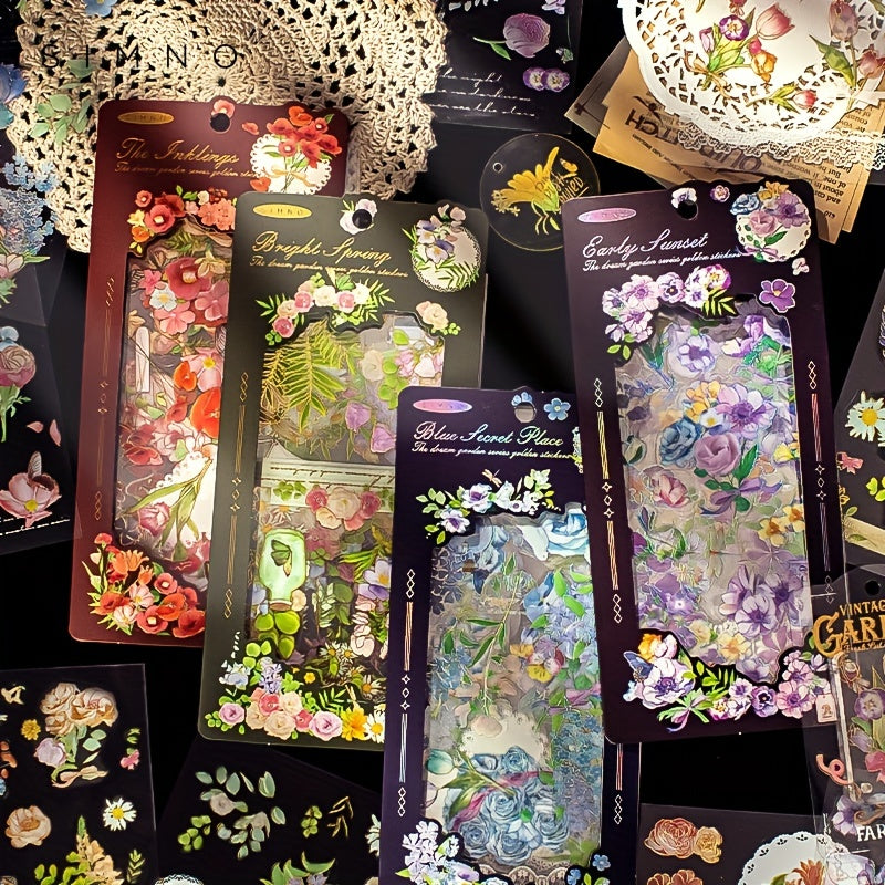 6pcs Sparkling Flowers Stickers Foil Stamped Water Resistant DIY Decoration