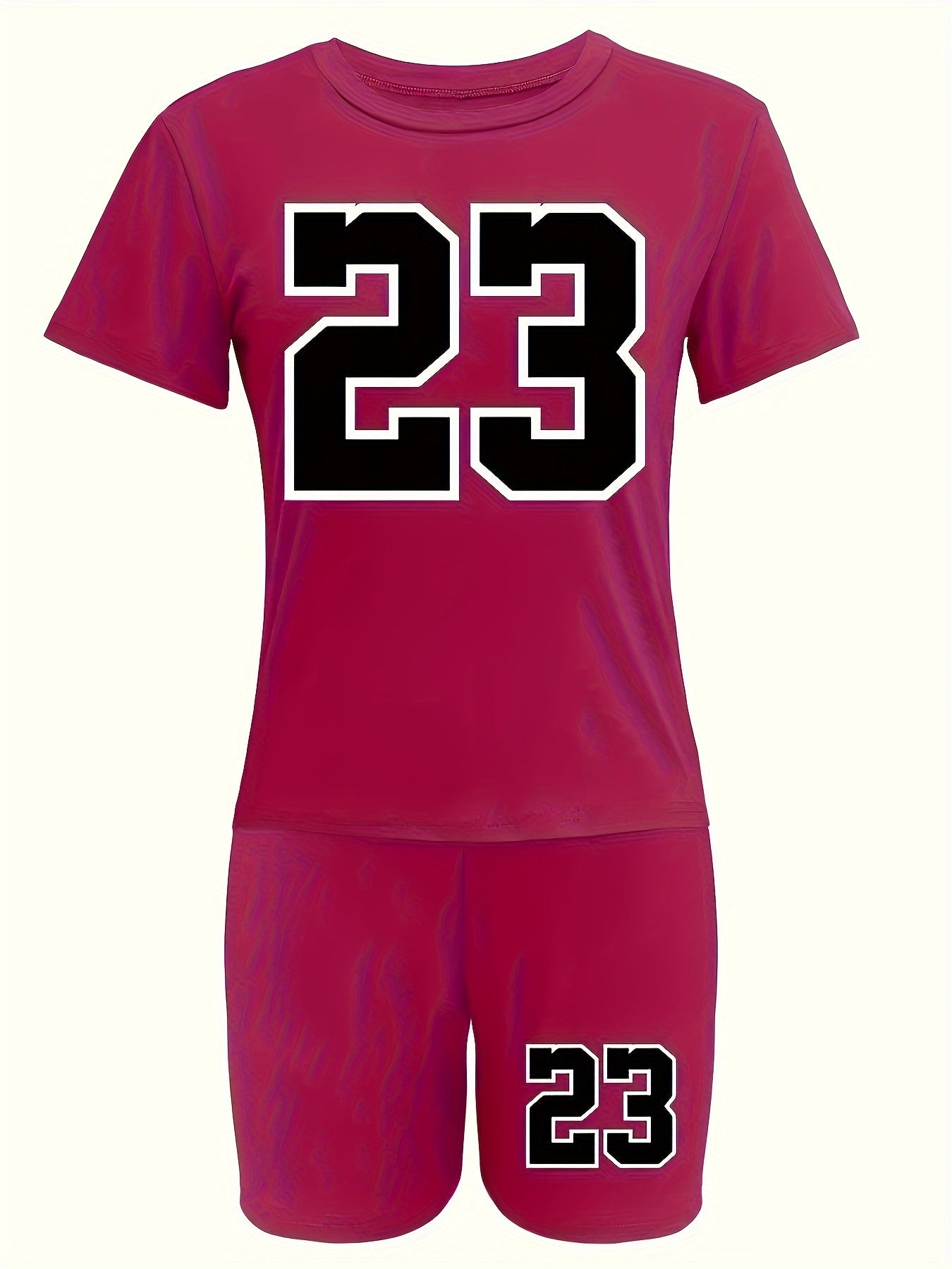 Number Print Short Sleeve Tee & Biker Shorts Pajama Set