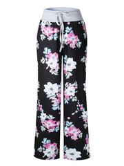 Flower Print Loose Pants Casual Lace up High Waist Wide Leg