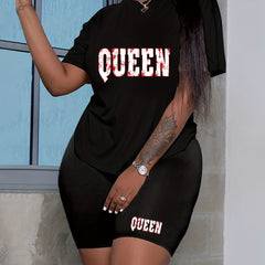 Letter Print Short Sleeve Top & Shorts Set
