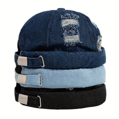 Vintage Jeans Men Brimless Cap Rolled Cuff Retro Hat
