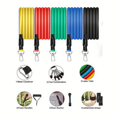 11pcs TPE Yoga Tension Rope Set Fitness Elastic Stretcher Universal