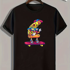 Skateboarding Pizza Pattern Print Men's Sports T-shirt