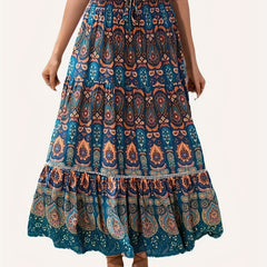 Boho Paisley Floral Print Maxi Skirt