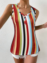 Rainbow Stripe Print Tank Top Button Front Summer Sleeveless Top