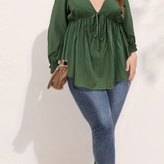 Women's Ruched Long Sleeve V Neck Top