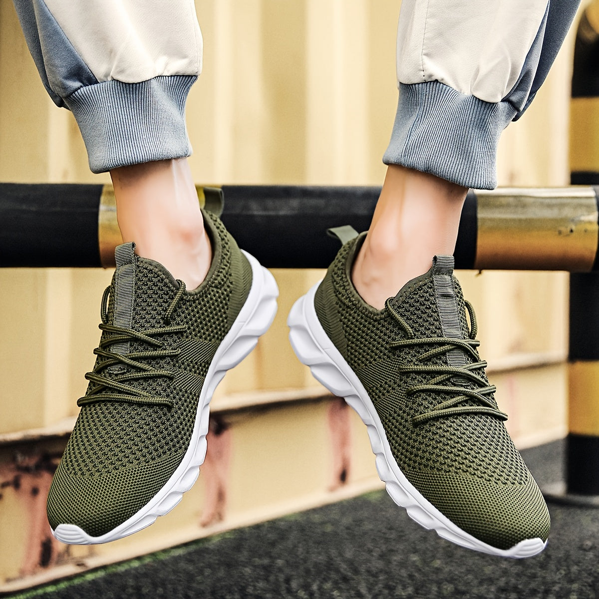 Men's Knit Shock Absorption Running Sneakers Anti Skid Casual Shoes