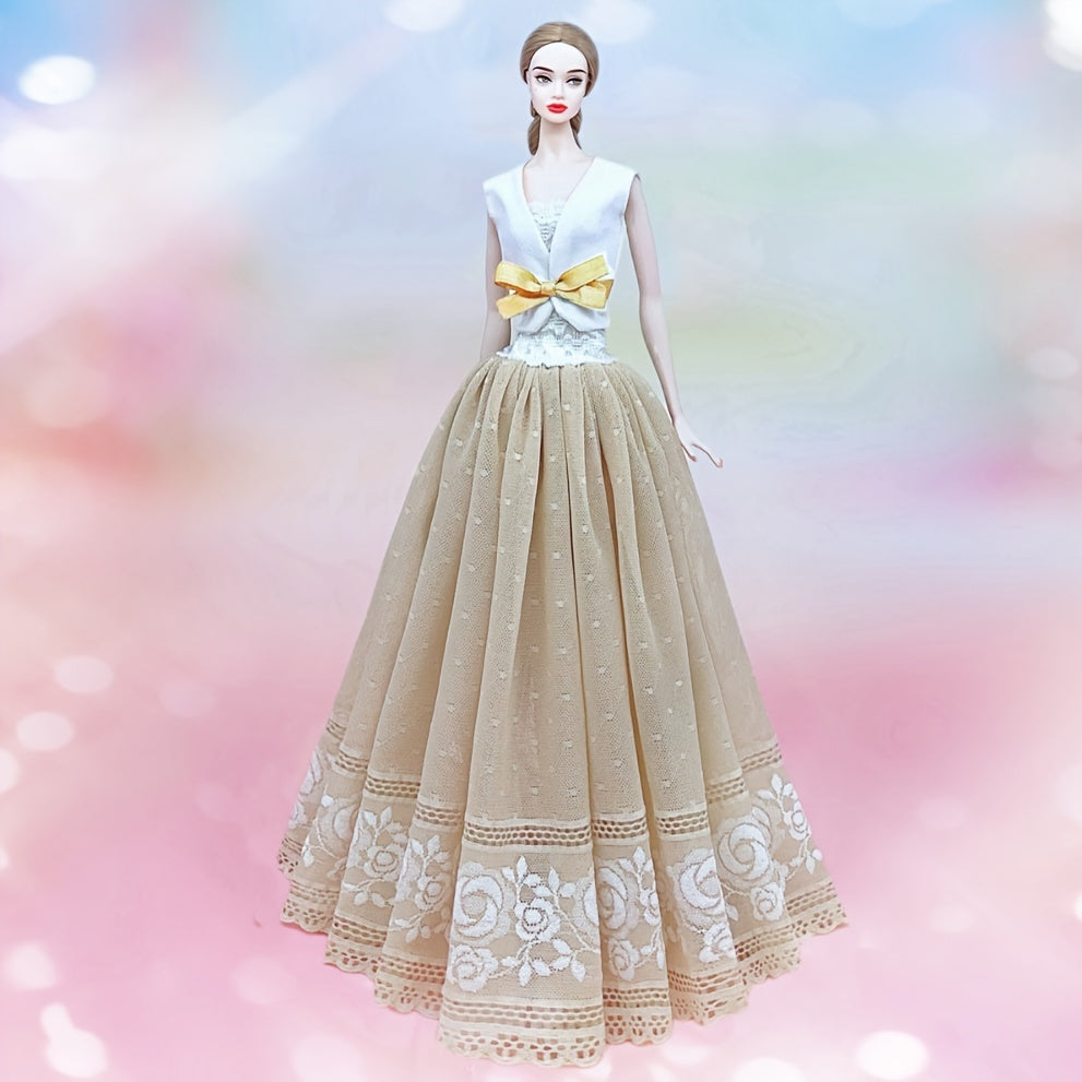 Doll Dress with Lace Detail and Faux Fur Shawl for Dolls Outfits
