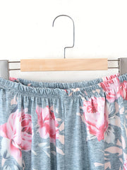 Floral Print Sleep Bottoms Soft & Comfy Elastic Waistband Pants