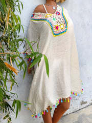 Boho Style Crochet Tassel Trim Cover Up Dress
