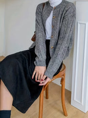 Casual Cardigan Women Solid Button Long Sleeve Round Neck Knit