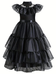 Girls Halloween Party Sleeveless Dress with Ruffled Trim