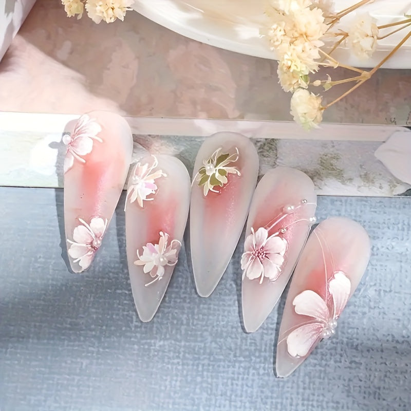 5D Tulip Flower Nail Stickers French Embossed Self Adhesive Heart Nail Art Decal