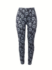 Funny Skull Print High Rise Leggings