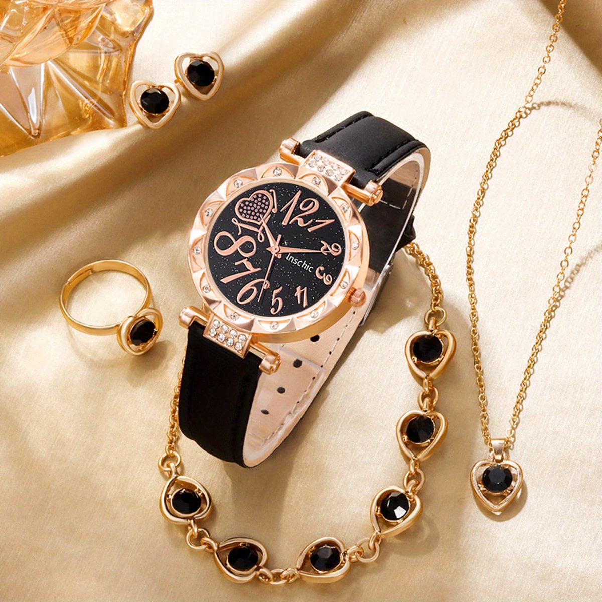 Rhinestone Quartz Watch & Jewelry Set