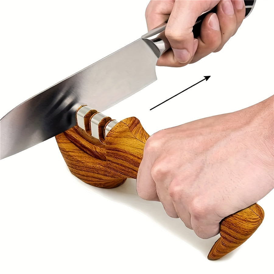 3-in-1 Kitchen Sharpener with Wooden Handle