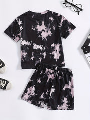 Boys Face Graphic Outfit Round Neck T shirt & Shorts For Summer Kids Clothes