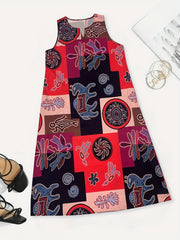 Colorblock Graphic Print Maxi Tank Dress With Pockets