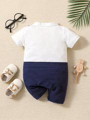 Baby Boy's Cotton Romper with Bowtie Collar
