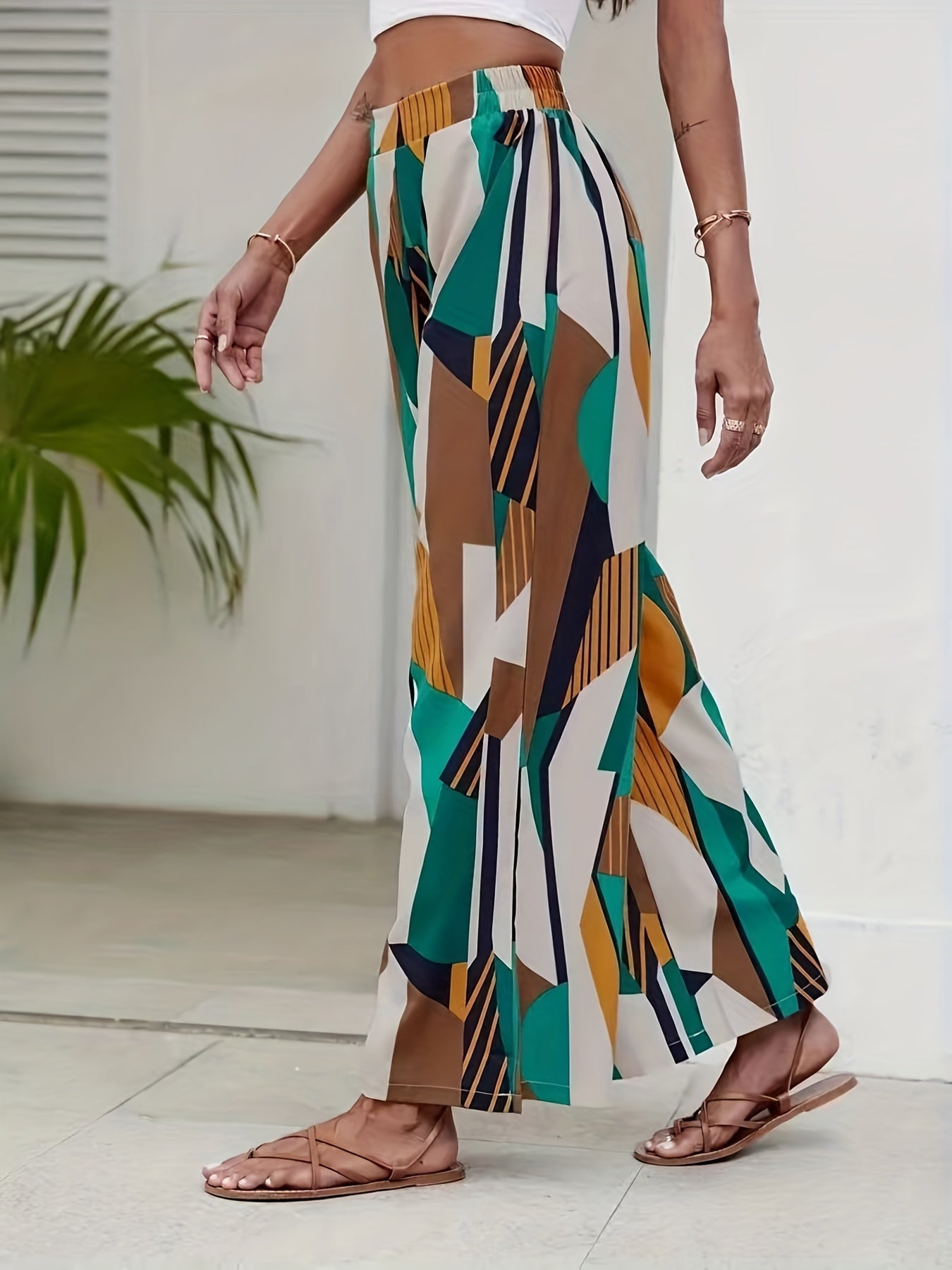 Geo Print Wide Leg Pants for Women