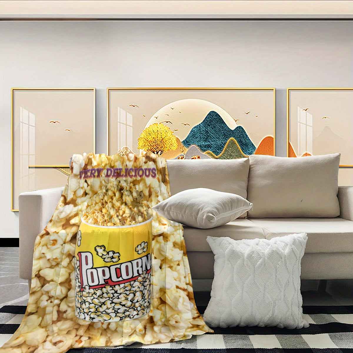 Delicious Food Pattern Flannel Blanket Tempting Popcorn Soft Warm Fabric
