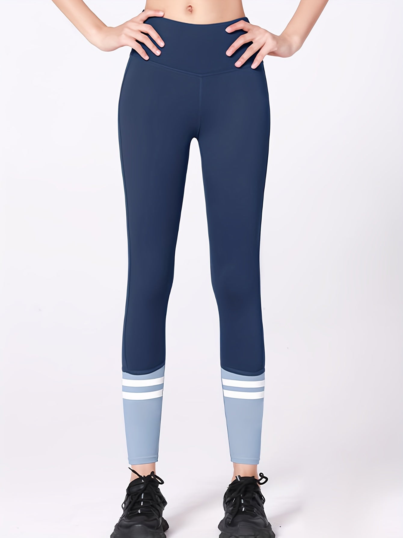 Striped High Waisted Leggings Tummy Control Yoga Pants