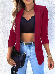 Solid Open Front Lapel Blazer Long Sleeve Blazer For Office & Work