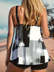 Boho Tankini Set Geo & Tropical Print Cami Top
