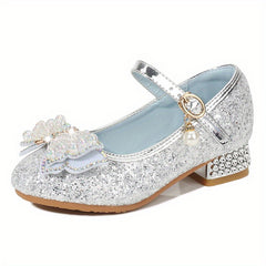 Glitter Bowknot Dress Shoes Low Heel for Kids