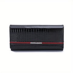 Crocodile Pattern Leather Wallet Button Closure Flap Pocket