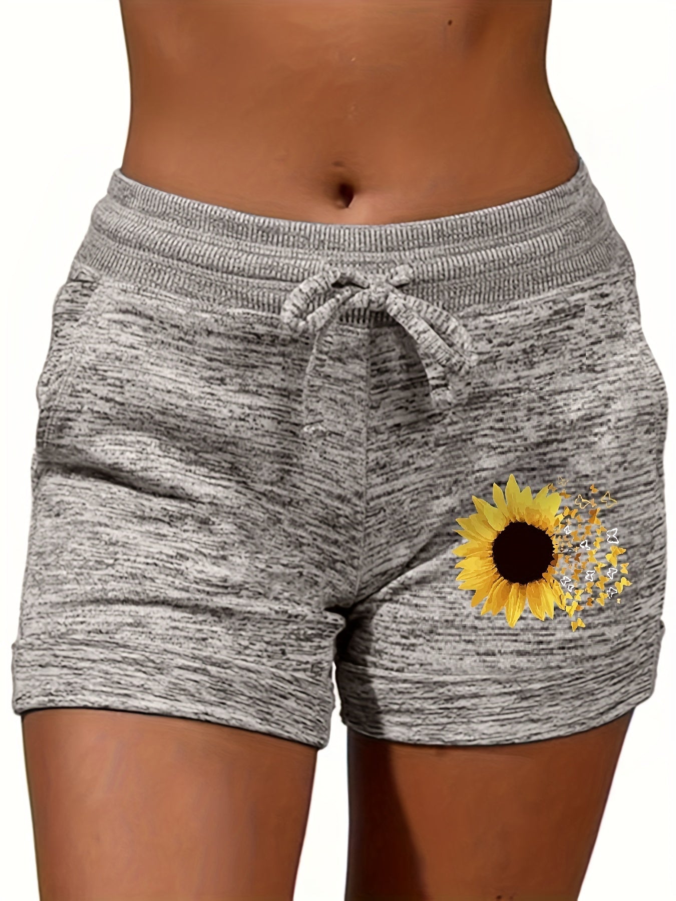 Sunflower Print Drawstring Shorts for Women