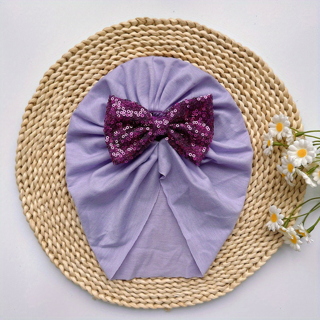 Soft Elastic Baby Sequin Bow Turban Hat