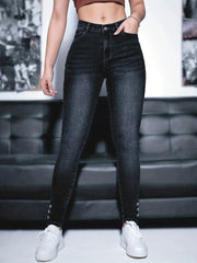 High Rise Skinny Jeans High Stretch Slash Pocket Denim Pants