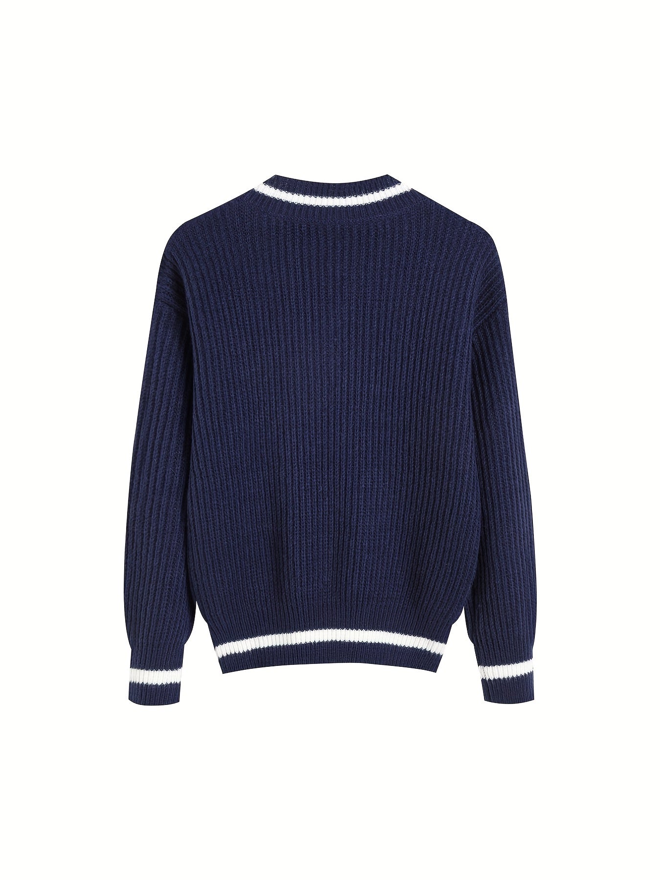 Striped Print Knit Sweater V Neck Long Sleeve Women's Clothing