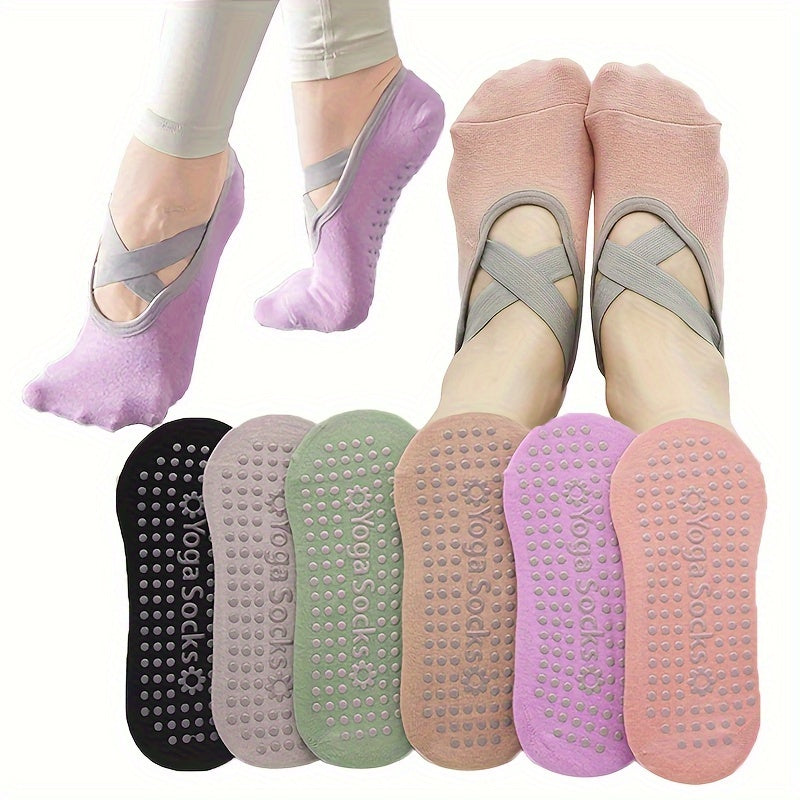 6 Pairs Women's Non slip Cross Strap Yoga Socks Breathable Dance Training Socks