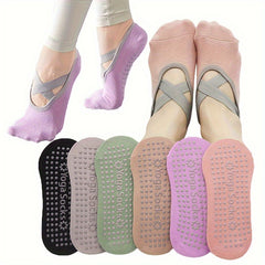 6 Pairs Women's Non slip Cross Strap Yoga Socks Breathable Dance Training Socks