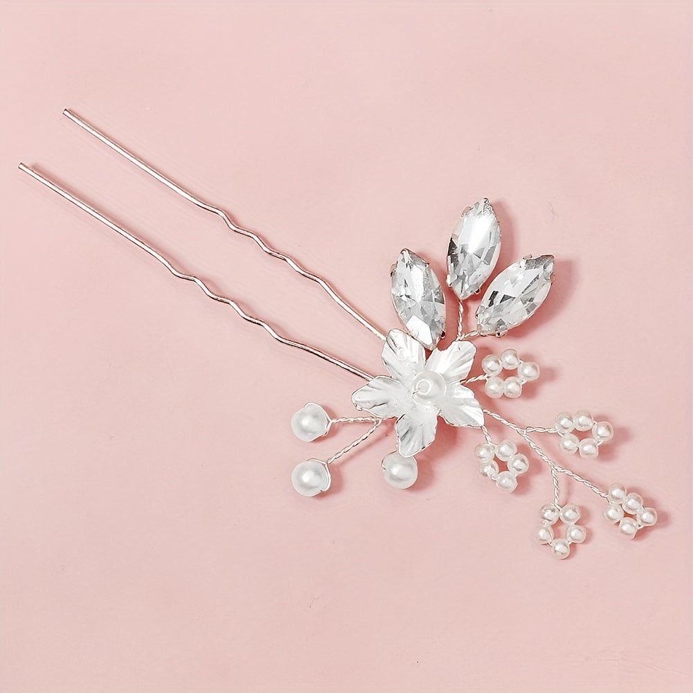 Crystal Faux Pearl U-shaped Hairpin Bride Head Jewelry