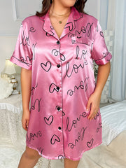 Nightgown Women's Plus Heart & Letter Print Short Sleeve Nightshirt