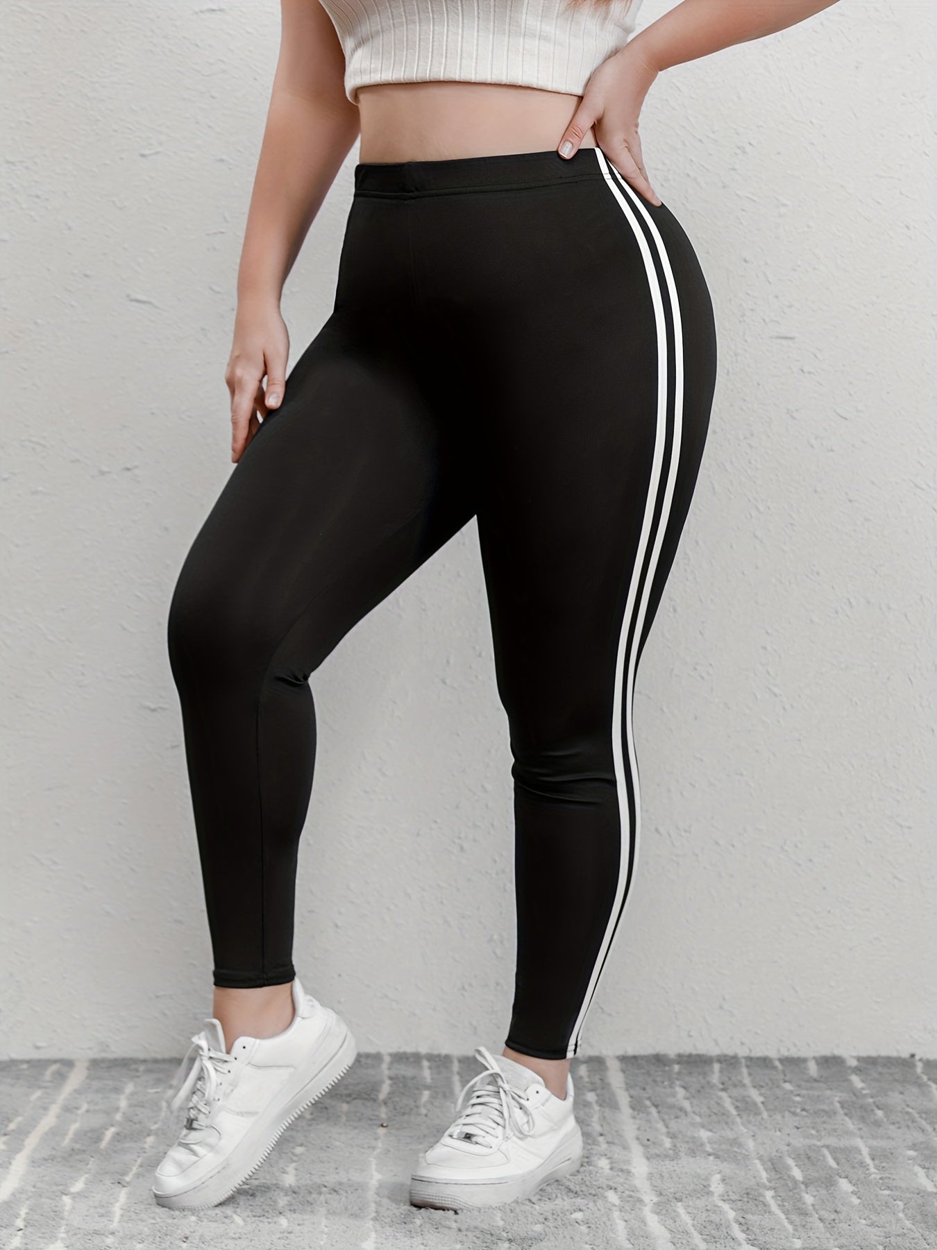 Casual Leggings 2 Strips Medium Stretch Sporty Bottoms
