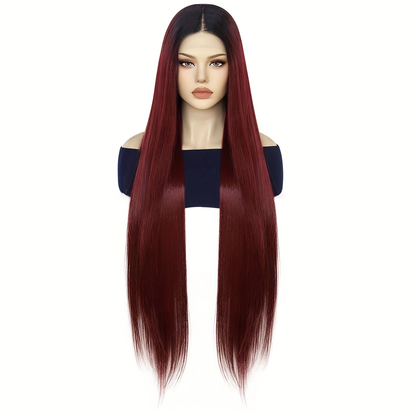 Long Straight Hair Wine Red Brown Coffee Wig Synthetic Lace Front Wig