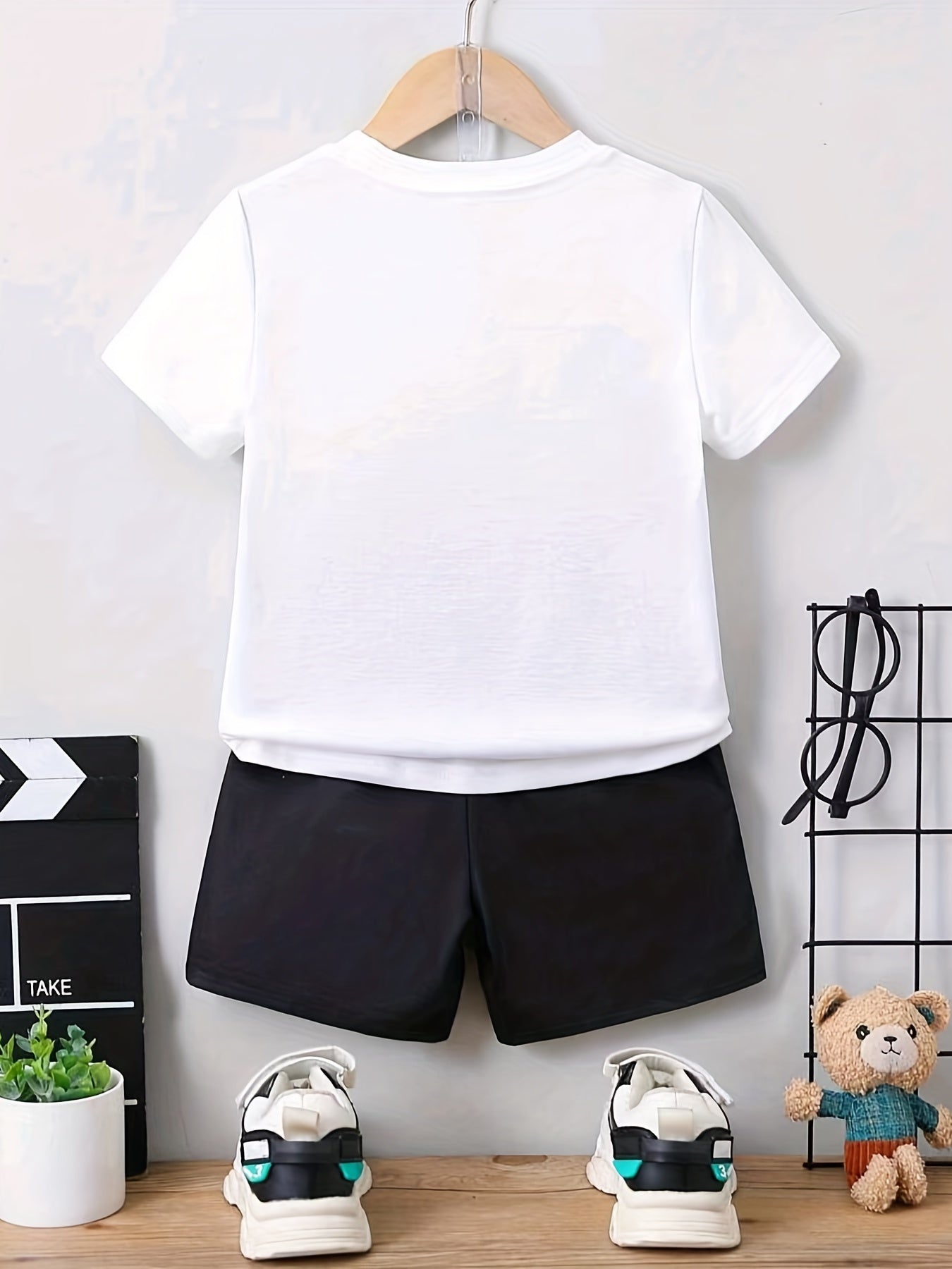 Sunglasses Bear Pattern Boy's 2pcs T shirt & Shorts Set
