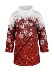 Colorblock Plaid & Snowflake Print Drawstring Dress