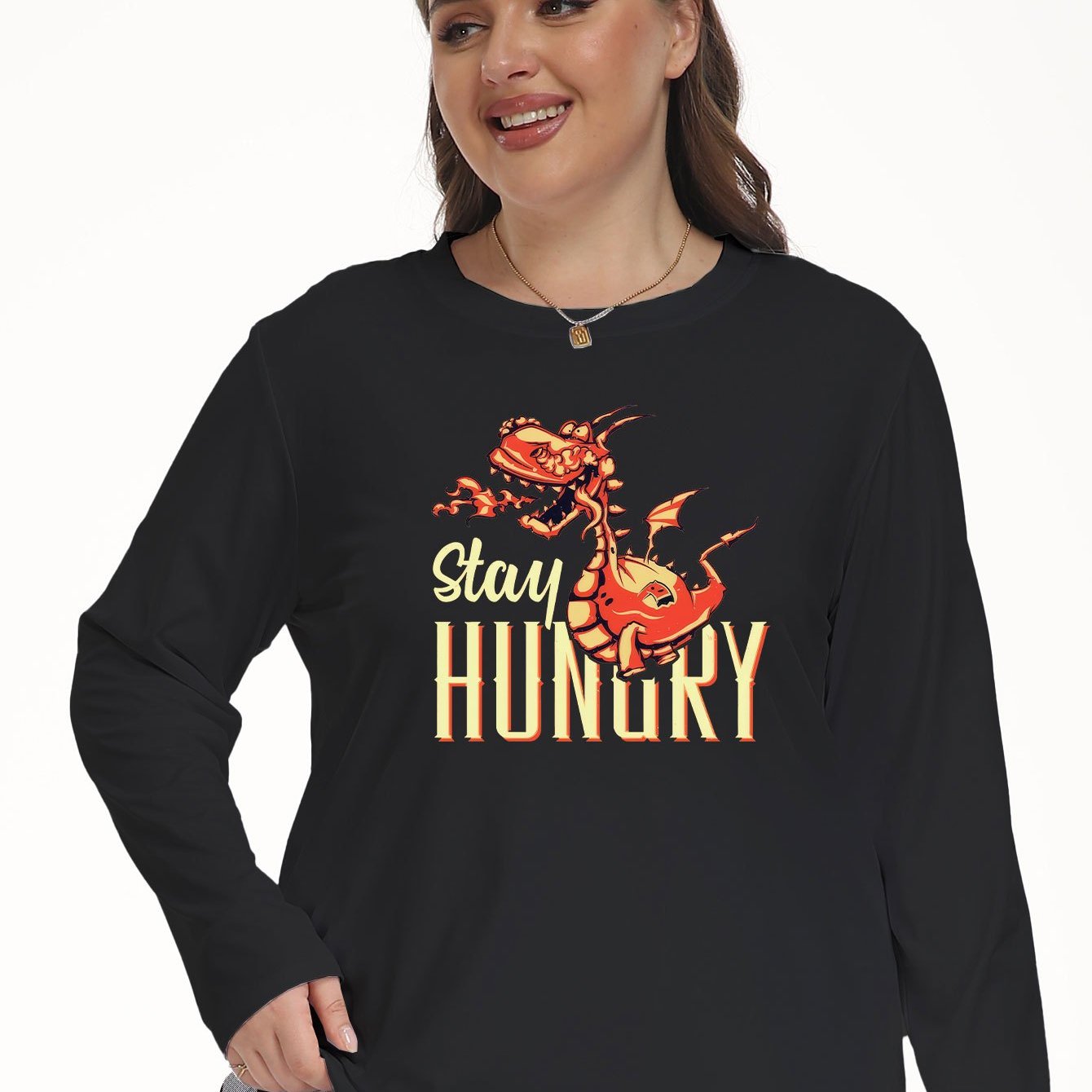 Dragon & Letter Print Lounge Top Long Sleeve Crew Neck Tee