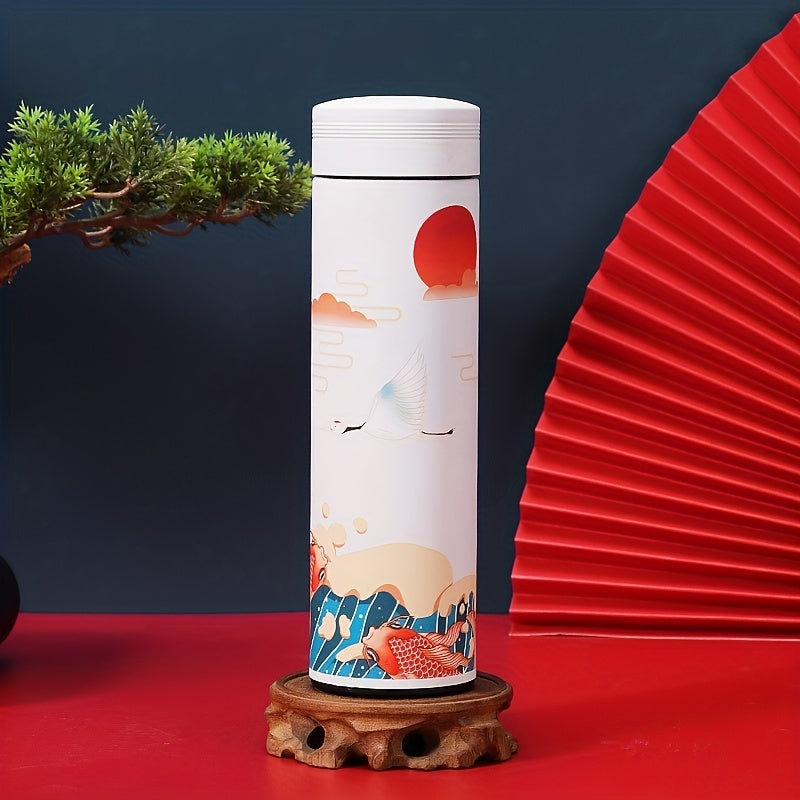 Auspicious Clouds Crane Pattern Insulated Water Bottle 500ml