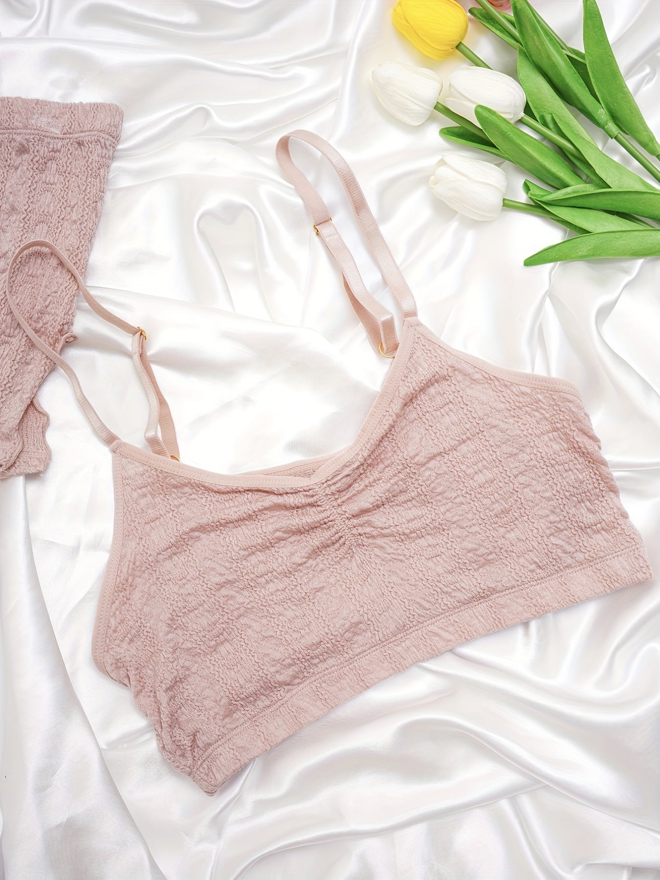 Solid Textured Bra & Panties Full Coverage Lingerie Set