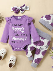 4pcs Baby Letter Flower Print Outfit Set for Girls
