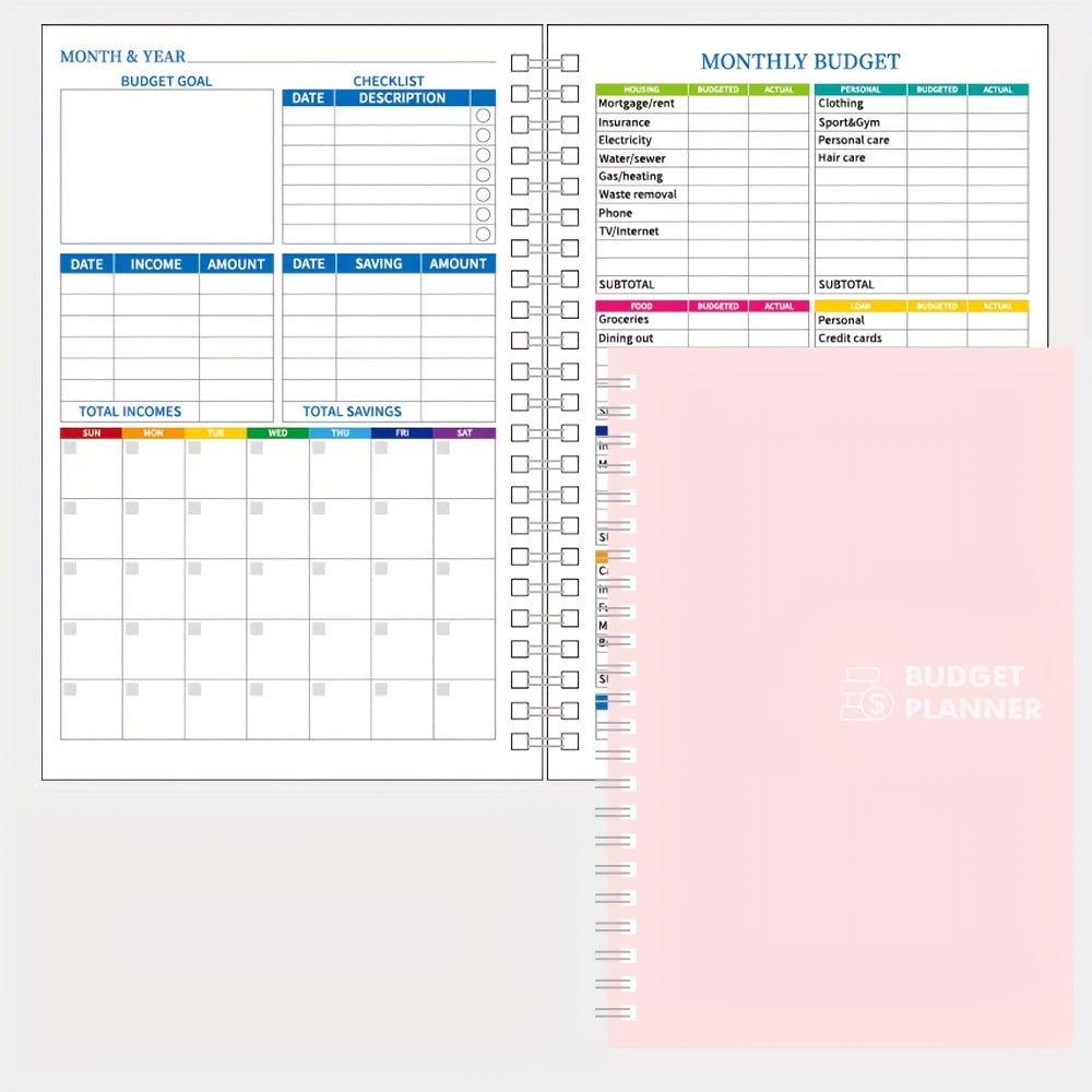 Pink PVC Hardcover Budget Planner Monthly Finance Tracker Undated Budget Book