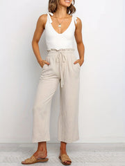High Waist Cropped Pants Casual Drawstring Waist Pants